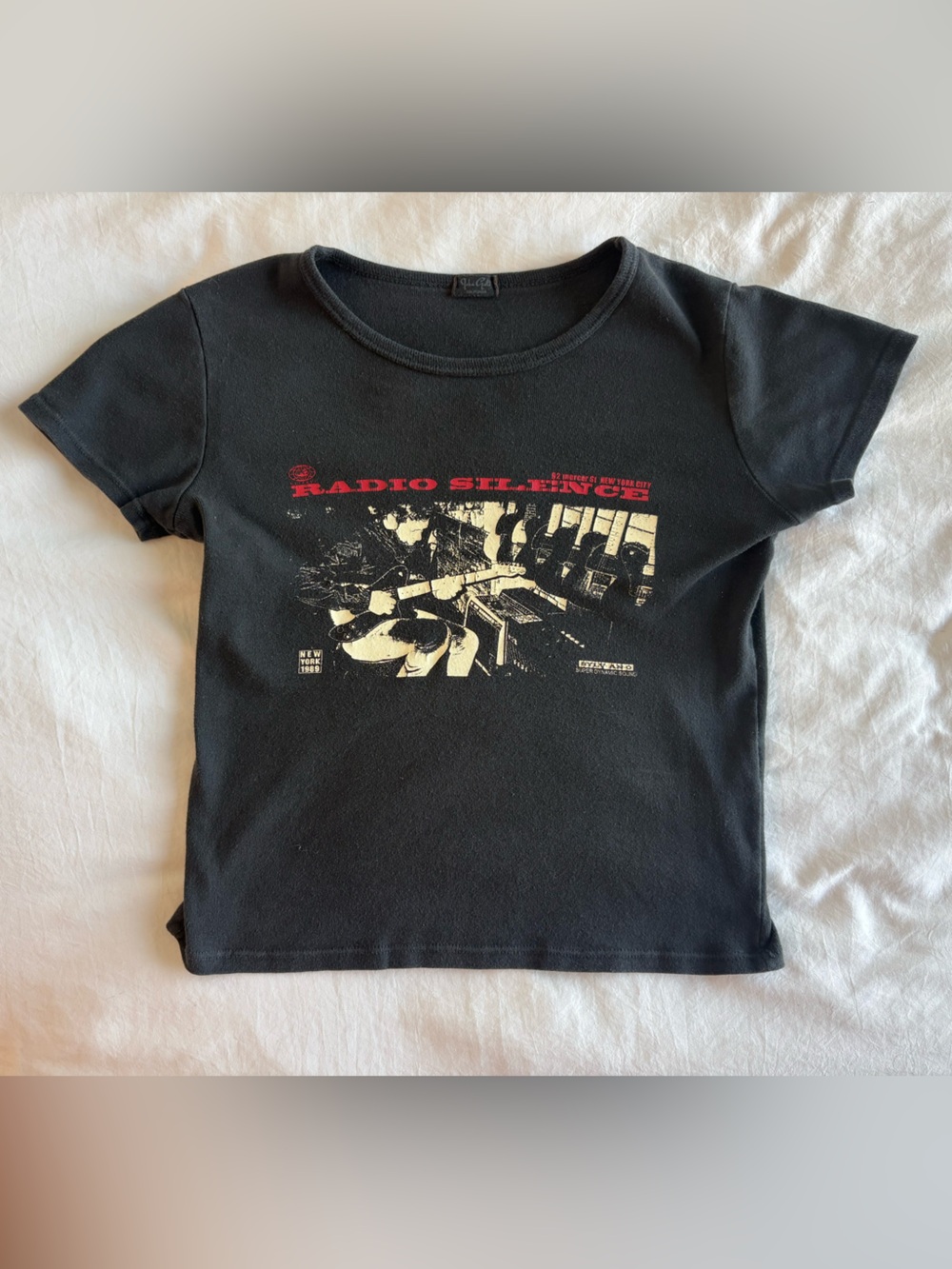 Brandy Melville Black Graphic Tee with Red and Cream Print